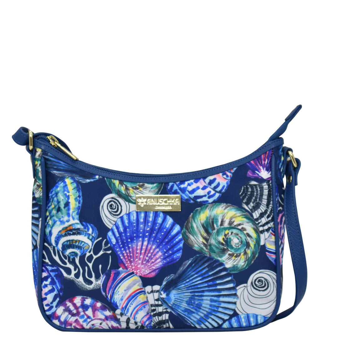 Anuschka East/West Hobo Bag - Wanderlust Kollektion - Nylonstoff mit Leder Trim und Kunstdruck Sea T