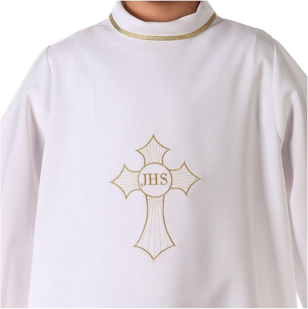 Holyart Erstkommunionalbe für Jungen mit Kreuz-Stickerei IHS, 110 cm (43.5 inc.), 110 cm (43.5 inc.)