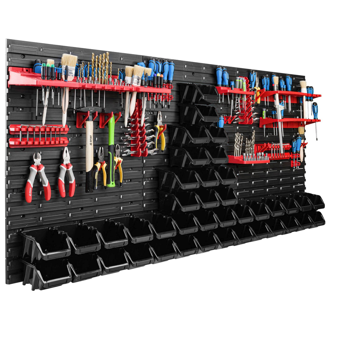 Lagersystem Werkstattregal | 172 x 78 cm | 40 stck. Box | Wandregal mit Werkzeughalterungen und Stap