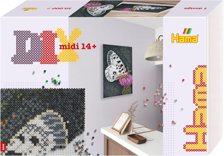 Hama Perlen 3605 Grosse Geschenk-Box Schmetterling mit ca. 10.000 bunten Midi Bügelperlen mit Durchm
