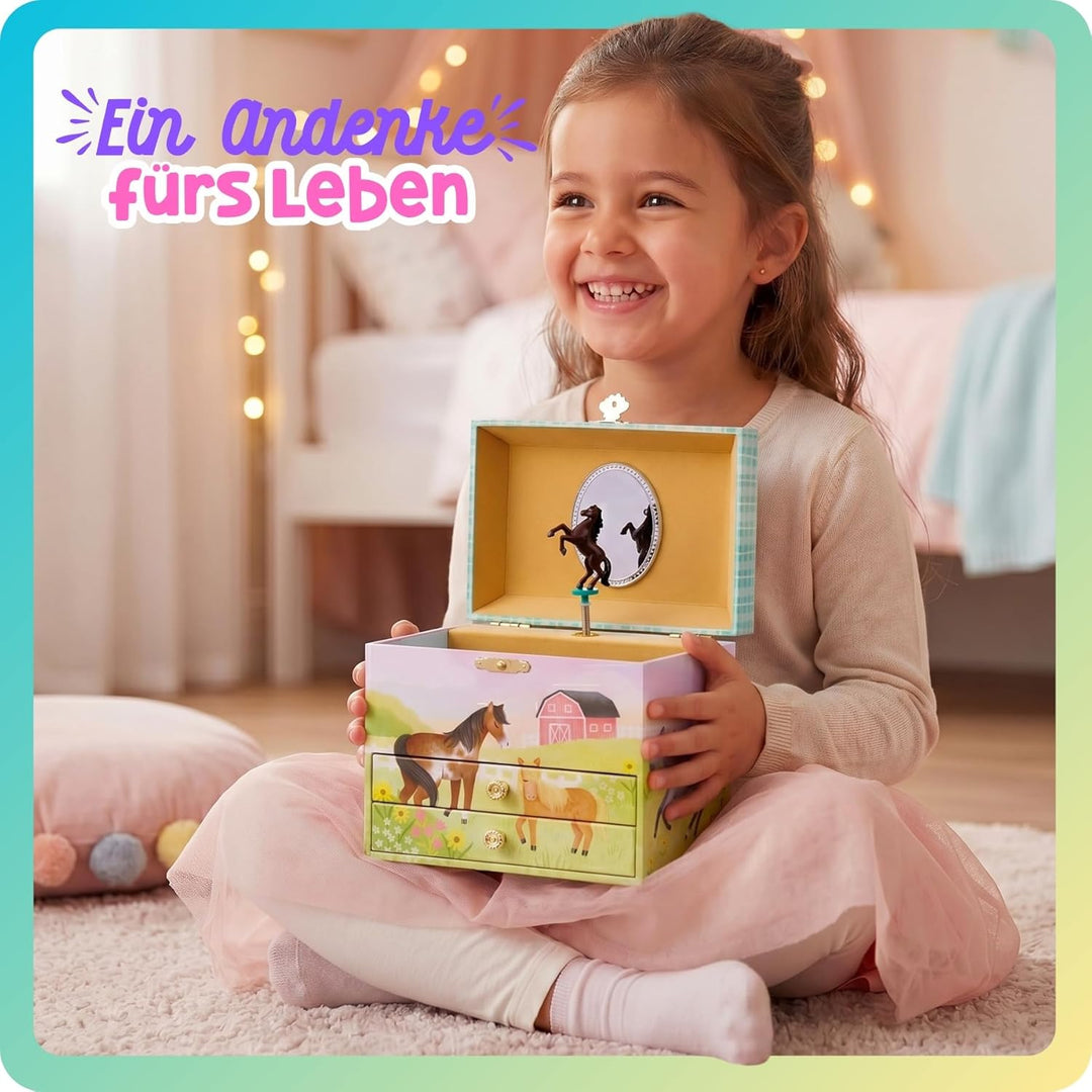 Giggle & Honey Musik Schmuckschatulle - Pferdspielzeug für Mädchen 4-6 Jahre, Geschenke Pferd und Ki