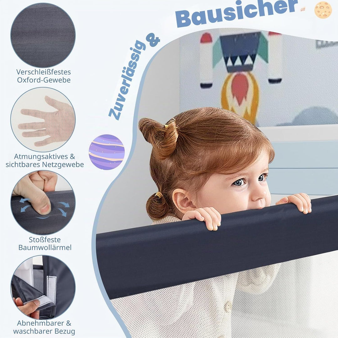 LIFEZEAL Bettgitter Faltbar, 120cm Bettschutzgitter Rausfallschutz, Kinderbettgitter aus Oxfordstoff