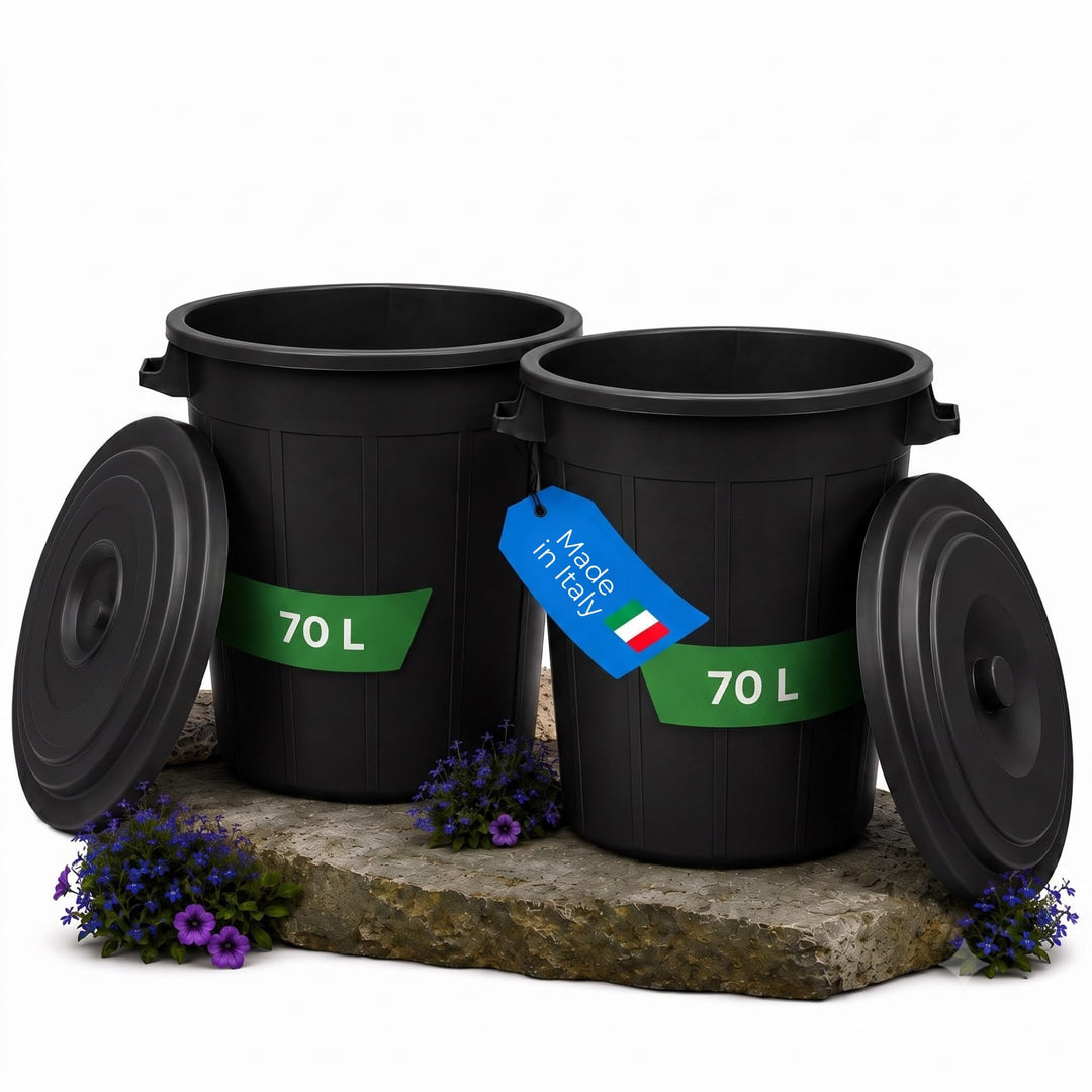 YourCasa Mülltonne 2 x 70L - Mülleimer mit Deckel - Tonne mit Trageriffen für Garten - Futtertonne o