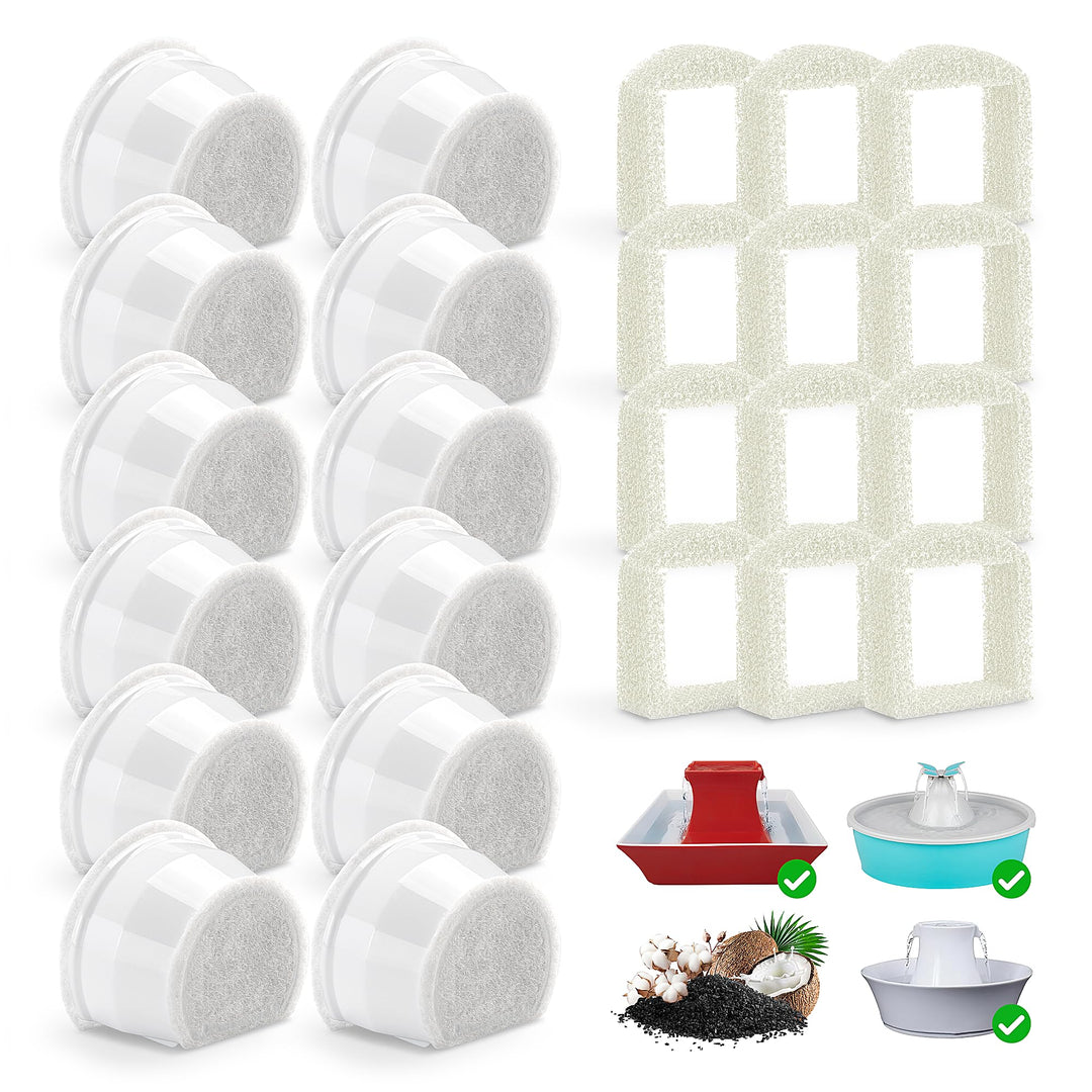 Katzenbrunnen Filter für PetSafe Drinkwell, 12 Pcs Ersatzfilter Trinkbrunnen Katzen & 12 Pcs Schaumf