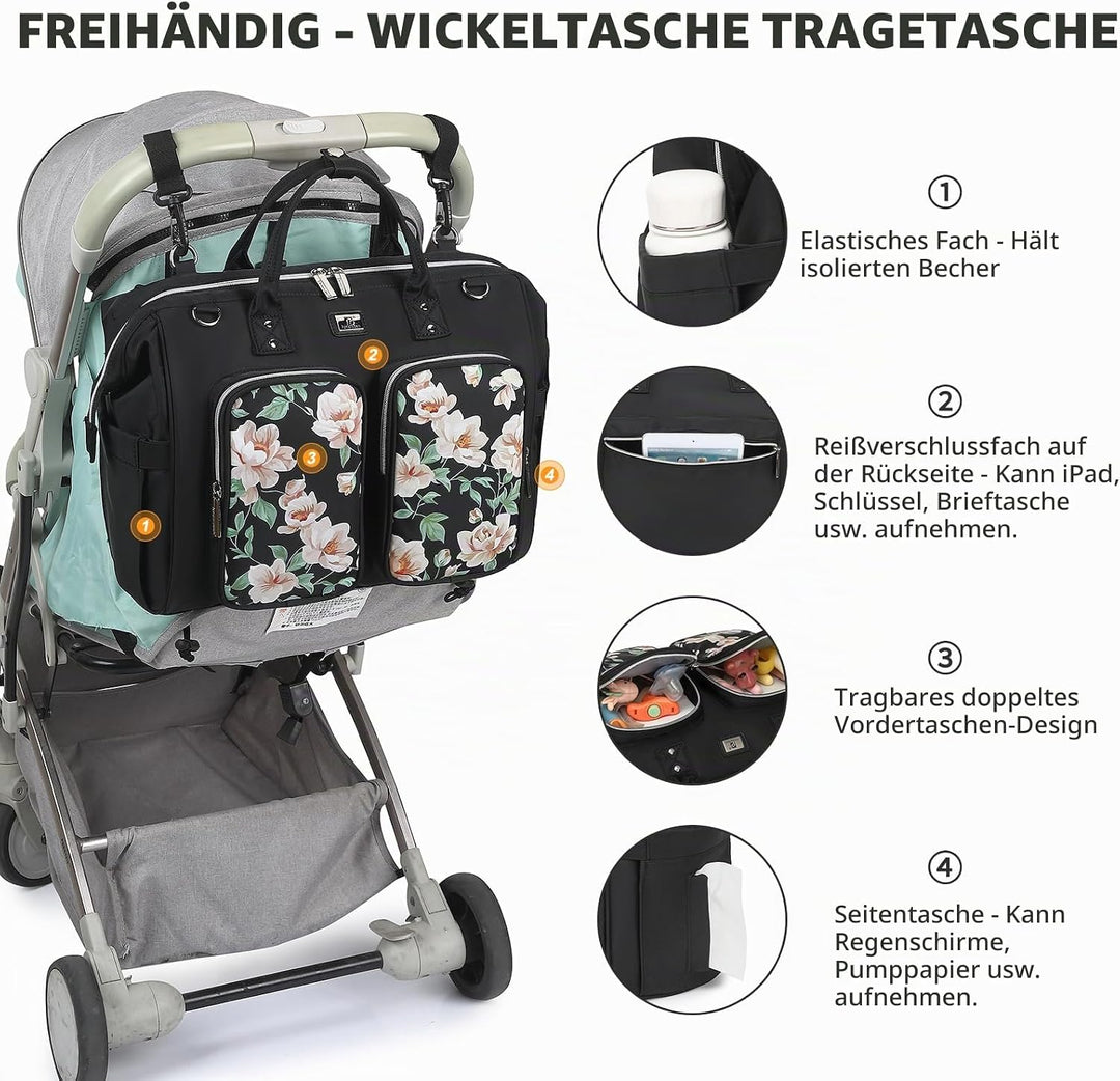 Pomelo Best Wickeltasche mit wasserdicher Wickelunterlage und 2 Kinderwagen Haken verstellbare Schul