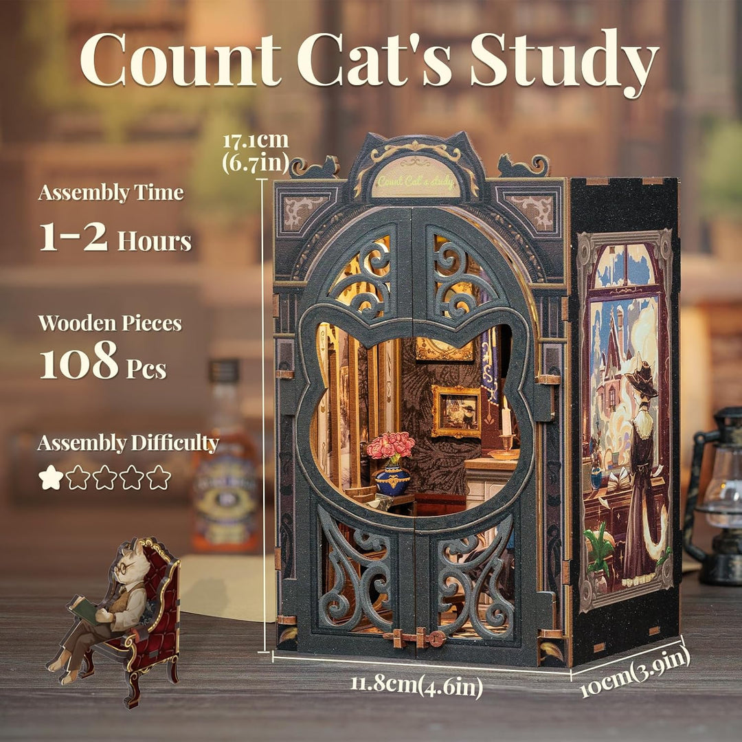 CUTEBEE Premium Bücherregal Diorama Bausatz mit LED-Beleuchtung – Renaissance Buchladen Miniatur aus