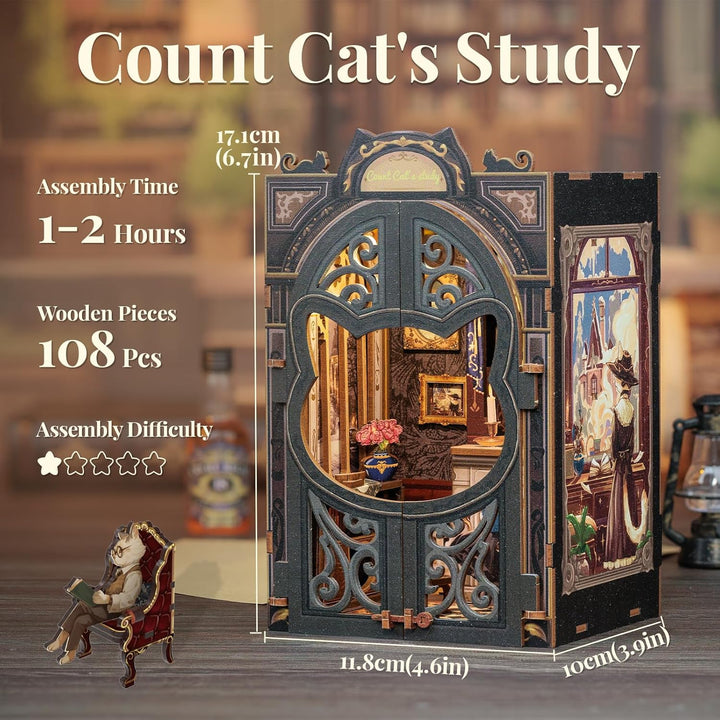 CUTEBEE Premium Bücherregal Diorama Bausatz mit LED-Beleuchtung – Renaissance Buchladen Miniatur aus