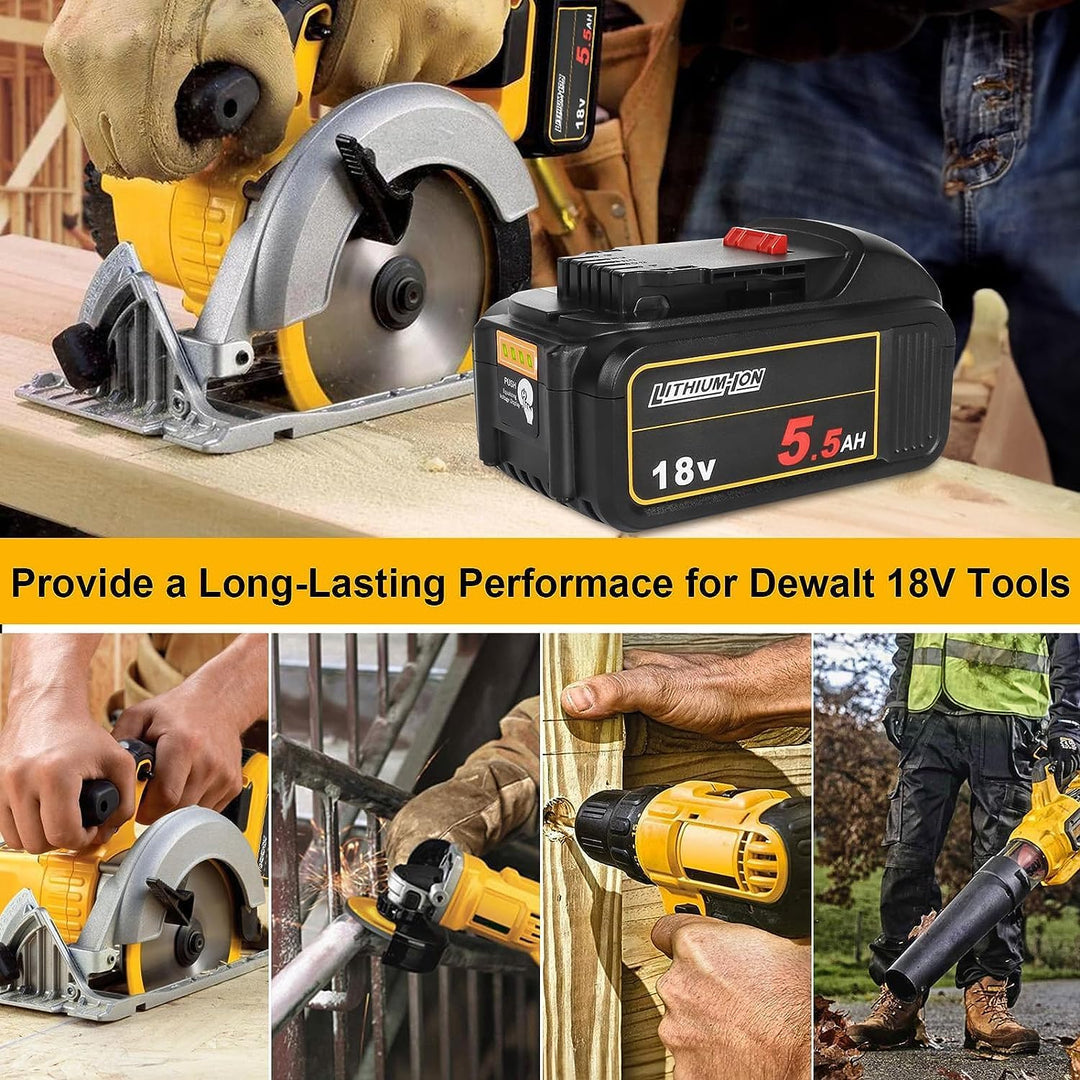 Powarobor DCB184 18V 5,5Ah Li-Ion Ersatz Akku kompatibel mit Dewalt 18Volt Akkus Maschinen mit LED L