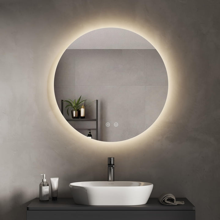 Badspiegel mit Beleuchtung Rund, 60 cm LED Spiegel mit Touch-Schalter, Badezimmer Spiegel mit Beleuc