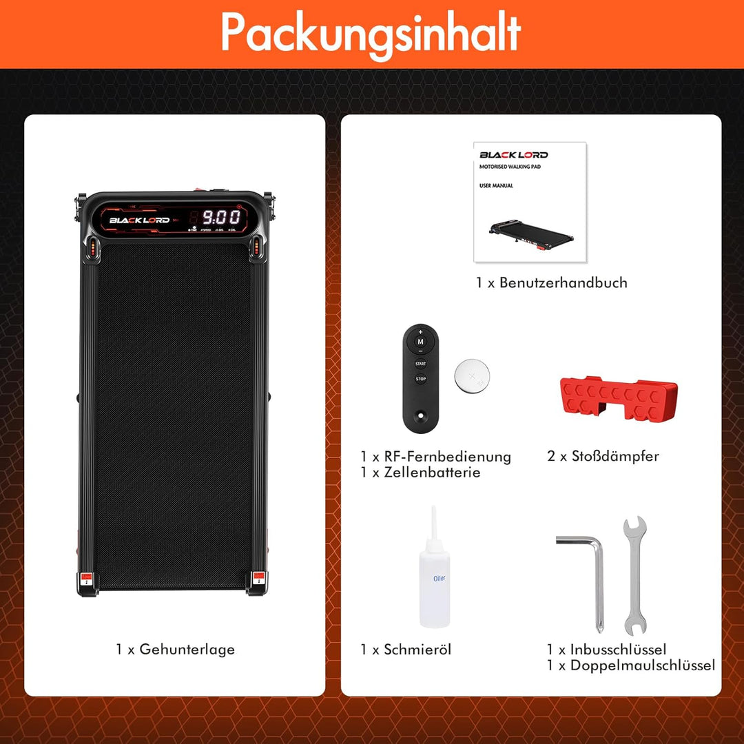 BLACK LORD Laufband X7, Untertisch Walking Pad, 3,0PS leiser Motor, 130kg Belastung, Bluetooth Track