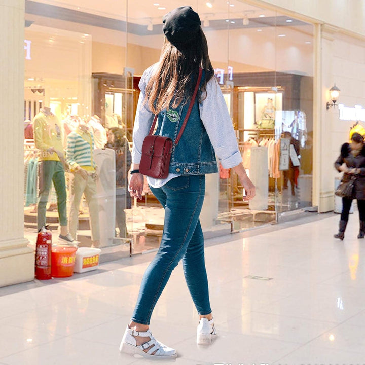 HAWEE Mode Damen Handytasche mit Riemen Echtes Leder Crossbody Handy Umhängetasche Leicht Damen Schu