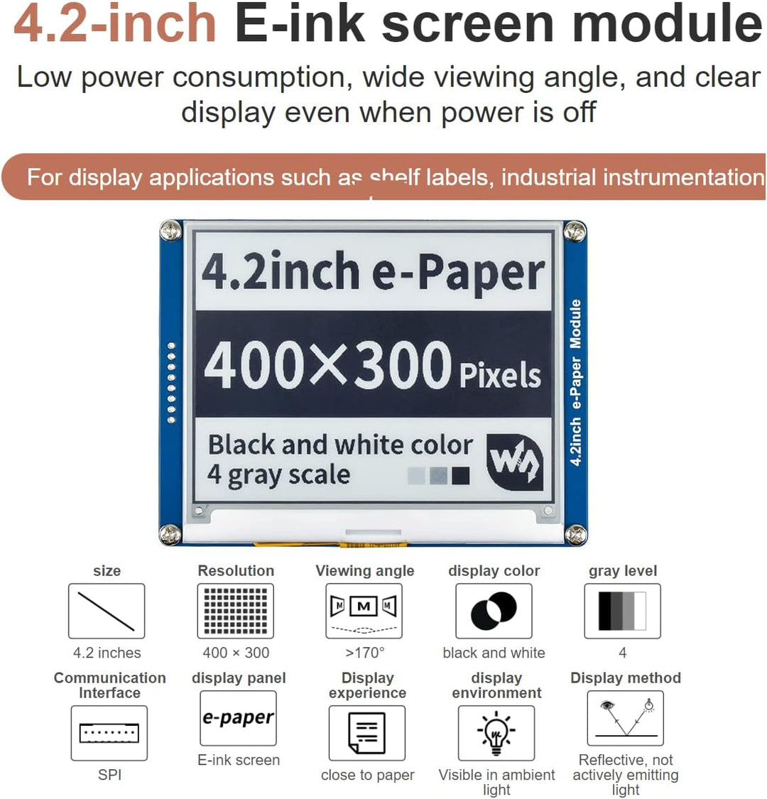 IBest 4.2inch E-Paper Display Module 400x300 Resolution 3.3V-5V Two-Color E-Ink Display HAT epaper S