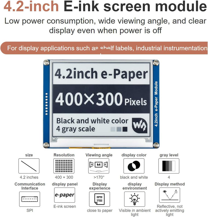 IBest 4.2inch E-Paper Display Module 400x300 Resolution 3.3V-5V Two-Color E-Ink Display HAT epaper S