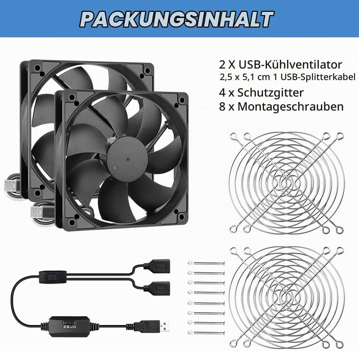 GDSTIME 2 x 120 USB Lüfter mit 3 Einstellbare Geschwindigkeiten 120mm PC Fan USB Ventilator für Chas