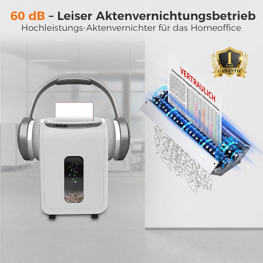 Partikelschnitt Aktenvernichter- Sicherheitsstufe P5 Für Sensible Dokumente, 9 Blatt (80 g/m²), TÜV+