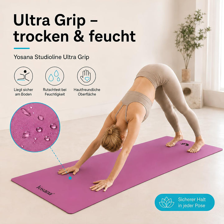 Yosana Yogamatte aus Naturkautschuk | extrem rutschfest | ULTRA GRIP Oberfläche aus ECO PU | extra b