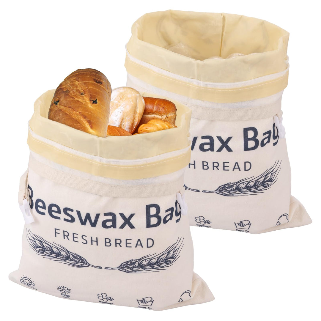 2 Stück Bienenwachs Brotbeutel 43×33cm Leinen Brottüten Beeswax Bread Bag Bio Wiederverwendbare mit