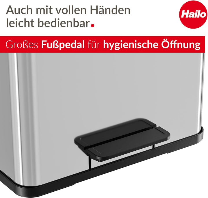 Hailo Öko trio Plus L | Mülltrenner 3 x 9 Liter | 27 Liter | Edelstahl | Soft Close Deckeldämpfung |