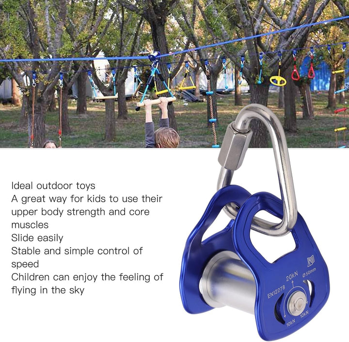 Slackline Pulley, Robuster Outdoor Sport Pulley Slider für Zipline Hindernisparcours Training, Blau