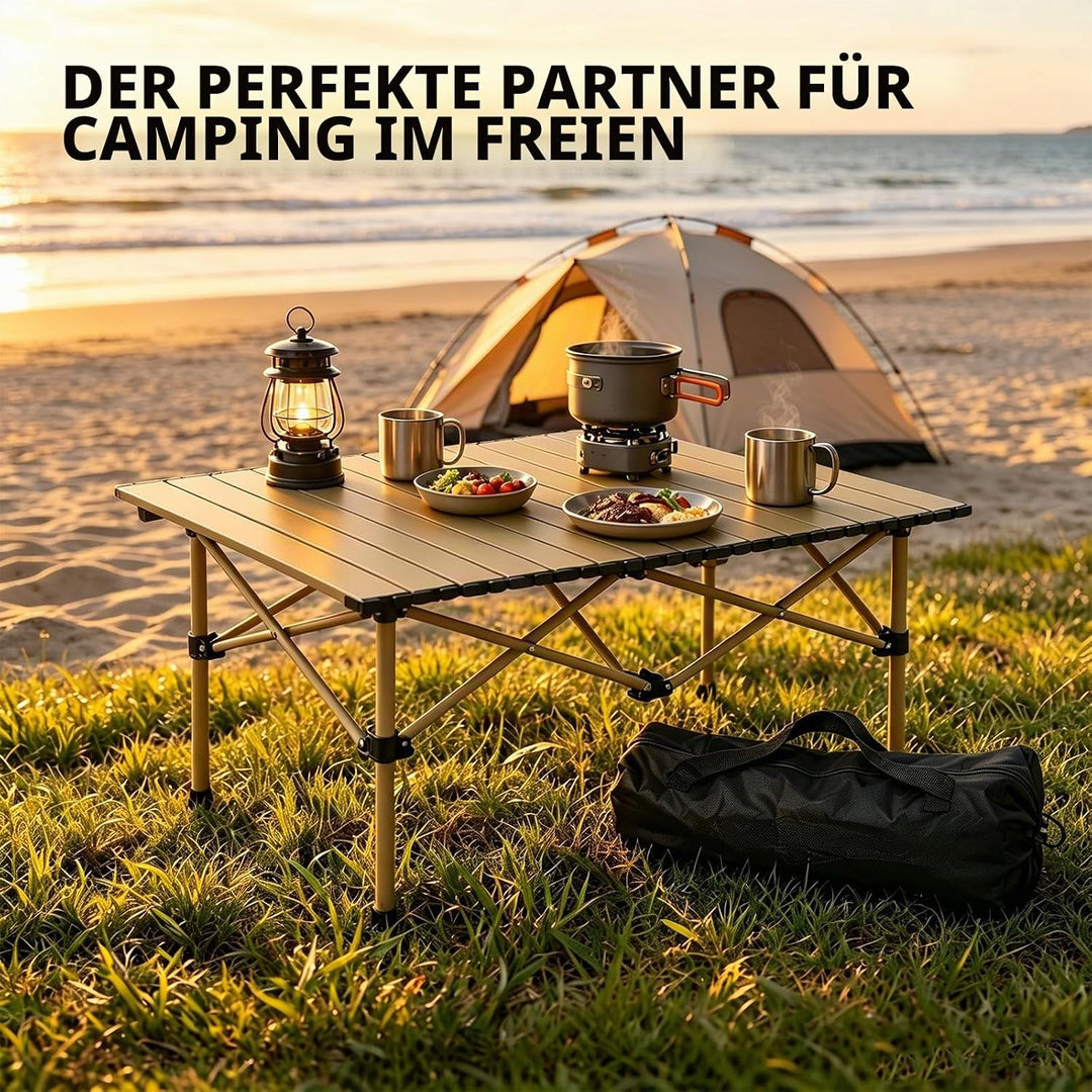 Campingtisch faltbar Klapptisch 95x56x50cm, Aufrollbare Tischplatte mit Aufbewahrungstasche, Camping
