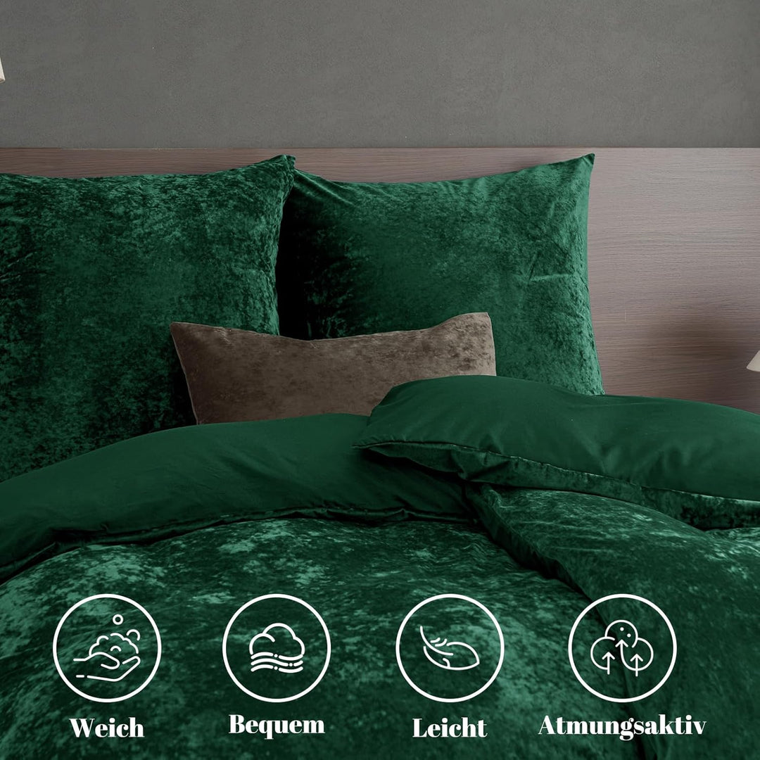 PHF P Velvet Duvet Cover Set Emerald Green S*2 DE Emerald Green 135 x 200 cm (X2), Emerald Green 135