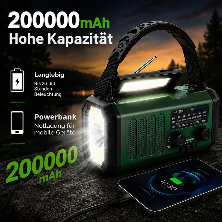 20000 mAh tragbares Notfall-Radio, SOS-Alarm, FM/AM-Radio mit Leselampe, Kompass, Kurbelgenerator un