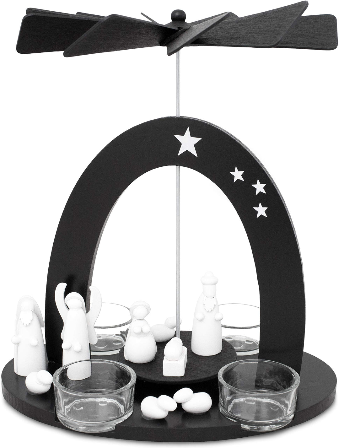 BRUBAKER Weihnachtspyramide 22 cm - Maria, Josef und Jesus - Teelichtpyramide mit 4 Teelichthaltern
