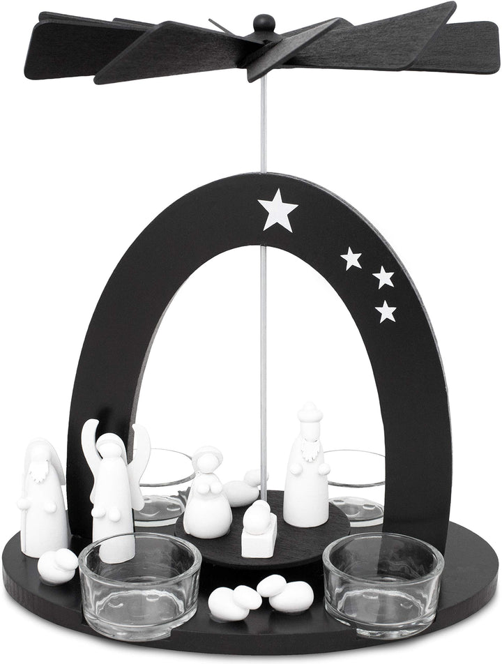 BRUBAKER Weihnachtspyramide 22 cm - Maria, Josef und Jesus - Teelichtpyramide mit 4 Teelichthaltern