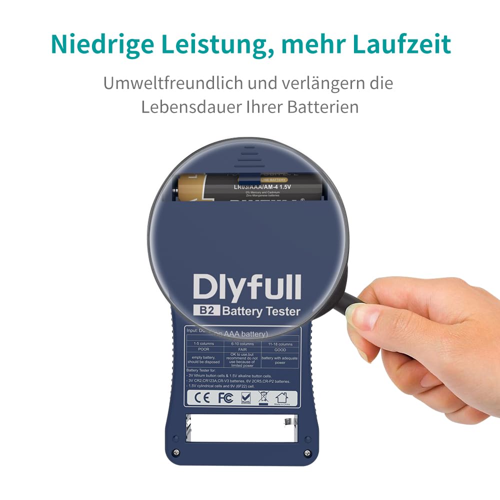 Dlyfull LCD Universal Batterietester für AA AAA C D 9V Digitaler Testgerät für CR123A CR2 CRV3 2CR5
