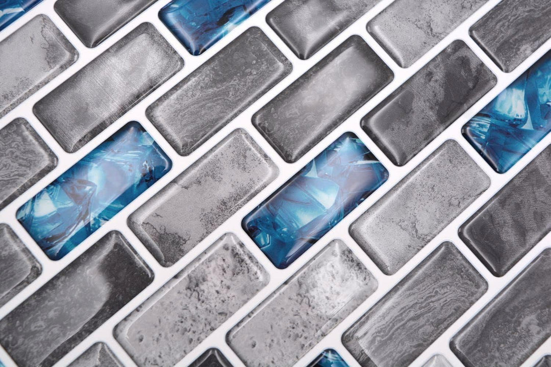 Selbstklebende Mosaik Folie Vinyl Rechteck Verbund grau blau changierend Küchenrückwand | 10 Mosaikm
