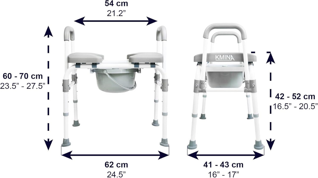 KMINA - Toilettenstuhl für Senioren mit Verstellbarem Sitz (Bis zu 180 kg), Stabiler Nachtstuhl für