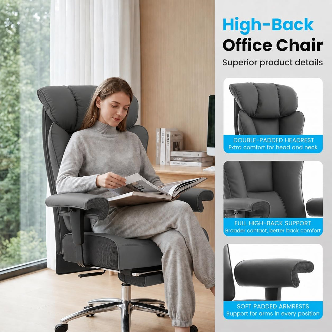 Efomao Bürostuhl, Executivesessel PU-Leder mit Integrierter Lendenwirbelstütze, Ergonomischer Chefse
