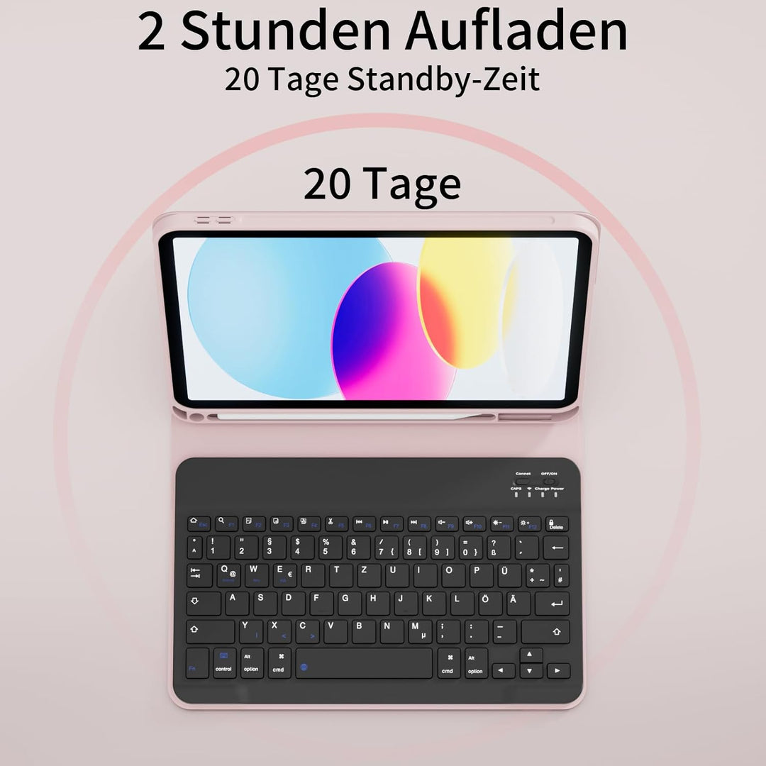 Hülle mit Tastatur für iPad A16 11 Generation 2025/10 Generation 2022 (11/10.9 Zoll), QWERTZ Layout,