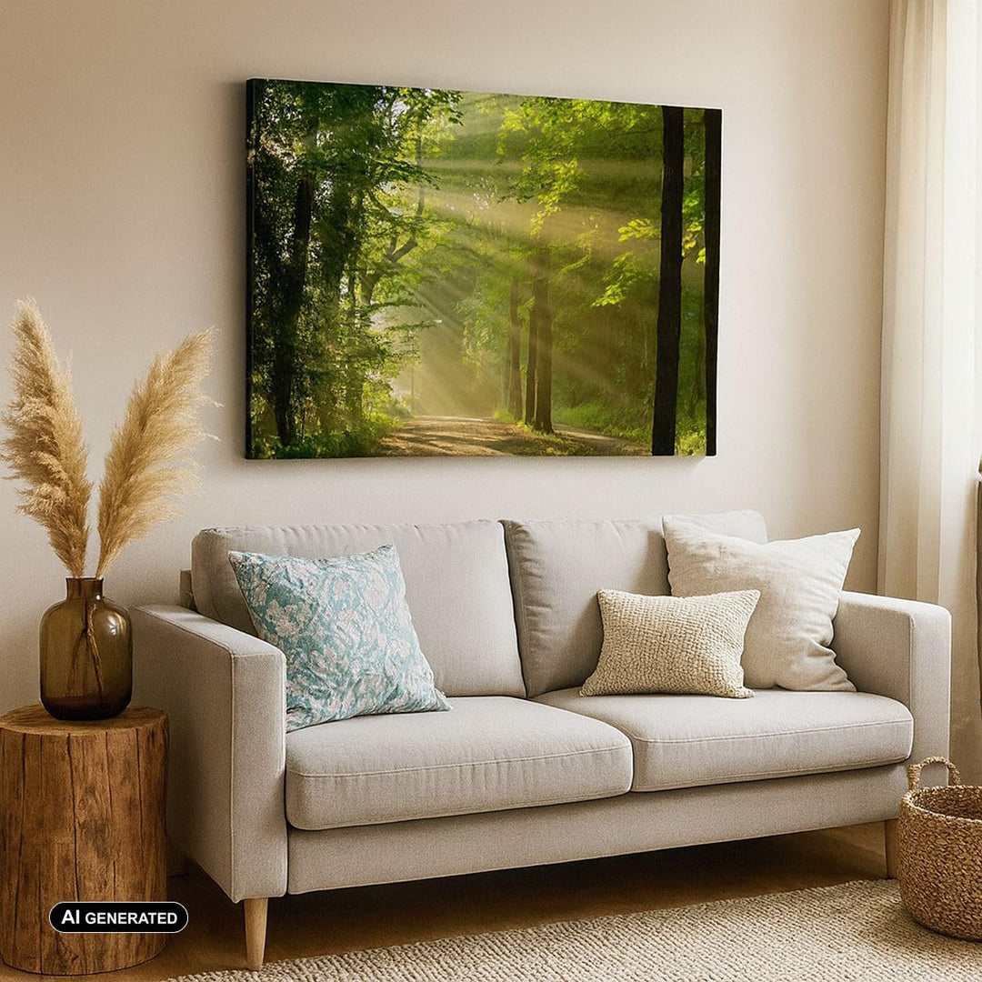 Bilder auf Leinwand Wald Baum Natur Leinwandbild mit Rahmen 70x50cm Wandbilder Dekoration Wohnzimmer