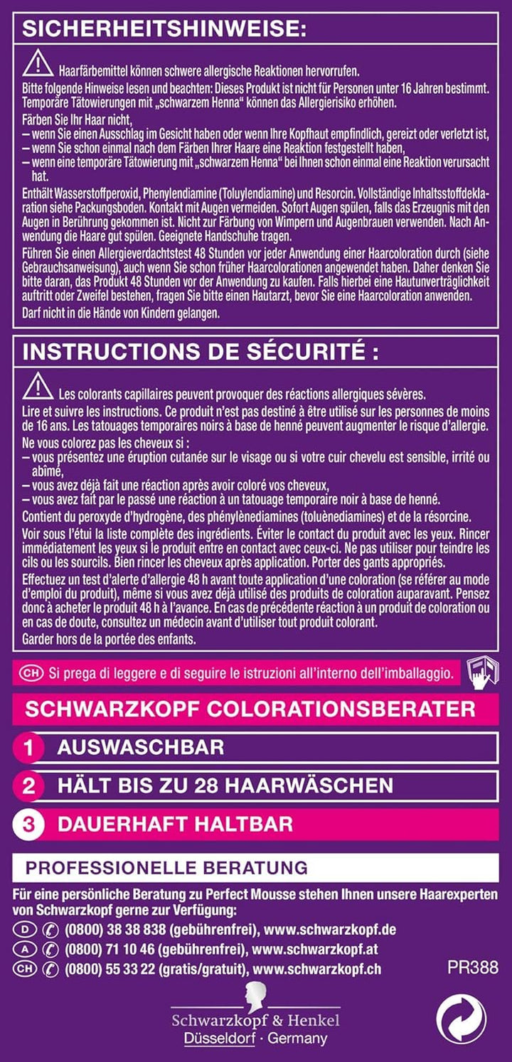Schwarzkopf Perfect Mousse Permanente Schaumcoloration, 365 Schoko Brownie Stufe 3, 3er Pack (3 x 93