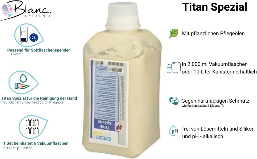 Blanc HYGIENIC Grobreiniger Titan Spezial, 6X 2 Liter Vakuumflaschen – Handreinigungspaste, silikonf