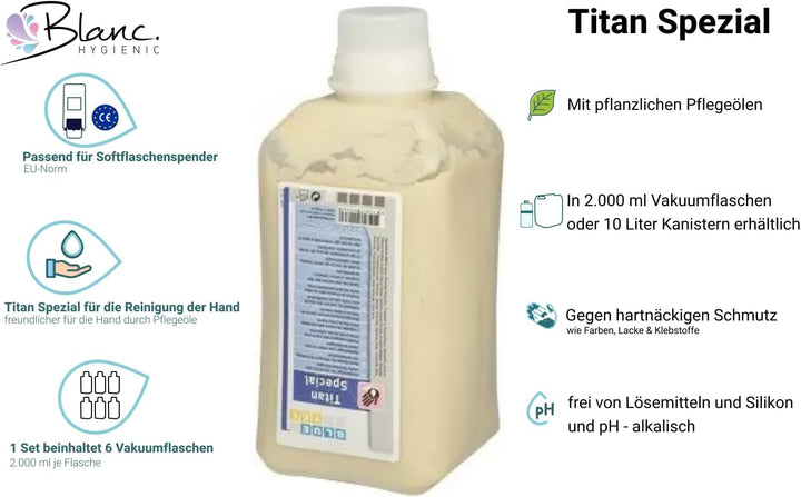 Blanc HYGIENIC Grobreiniger Titan Spezial, 6X 2 Liter Vakuumflaschen – Handreinigungspaste, silikonf