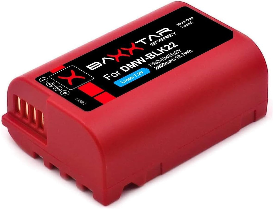 Baxxtar Pro DMW-BLK22 E Kamera-Akku 2X (2400mAh) - kompatibel mit Panasonic DC S5 S5II S5II-X S5K G9
