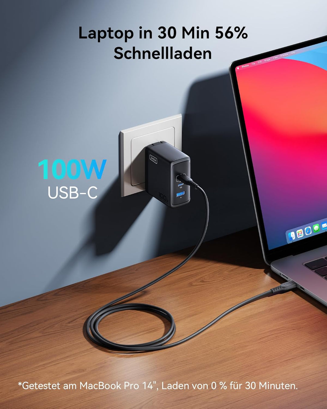 INIU 100W USB C SchnellLadegerät, (GaN Ⅲ) 3 Ports Laptop Netzteil PD PPS ladegerät Fast Charger, Kom