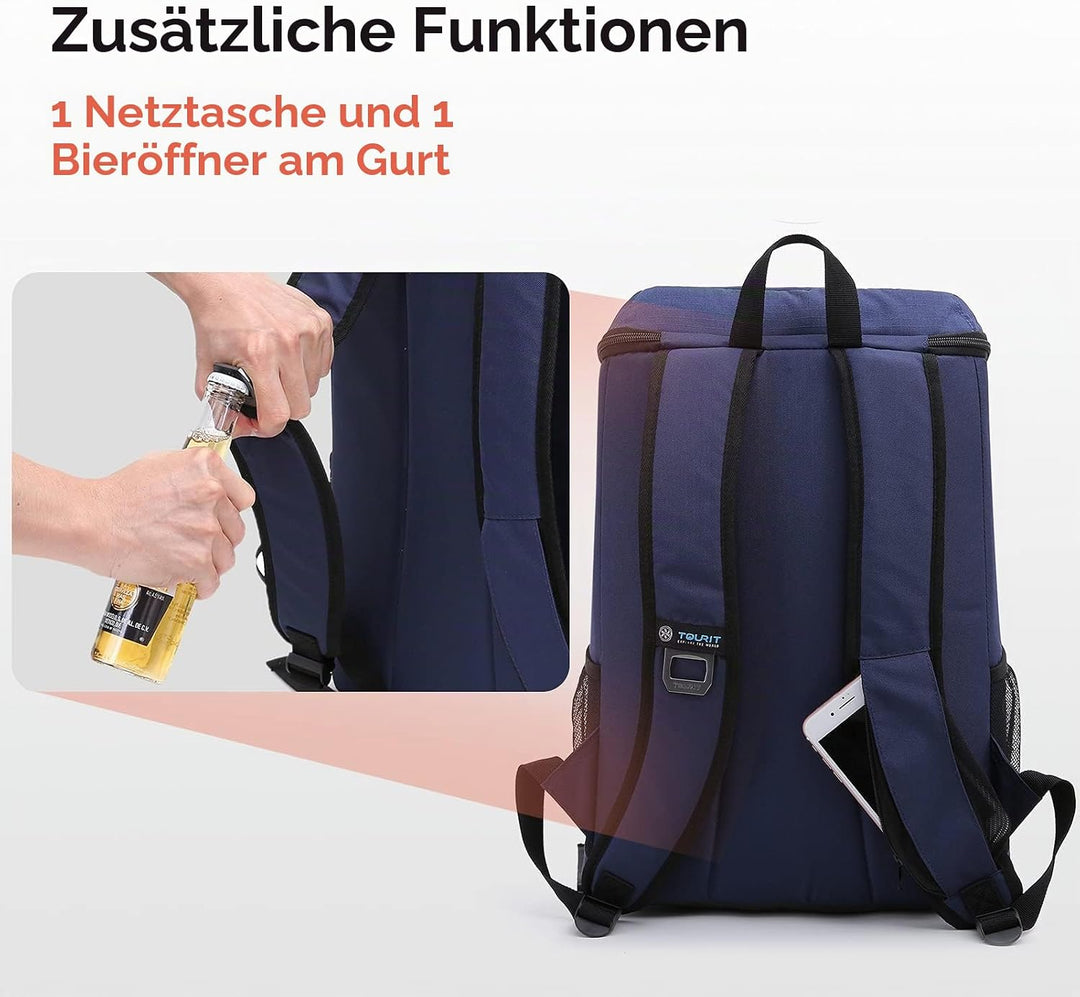 TOURIT 28L Kühler Rucksack Leichter Rucksack mit Flaschenöffner Hält 30 Dosen Blau, Blau