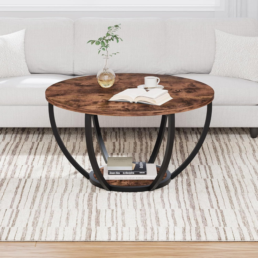 HOMERECOMMEND Round Coffee Table,Couchtisch Rund,2 stufiger Couchtisch mit Lagerung Regale,Wohnzimme