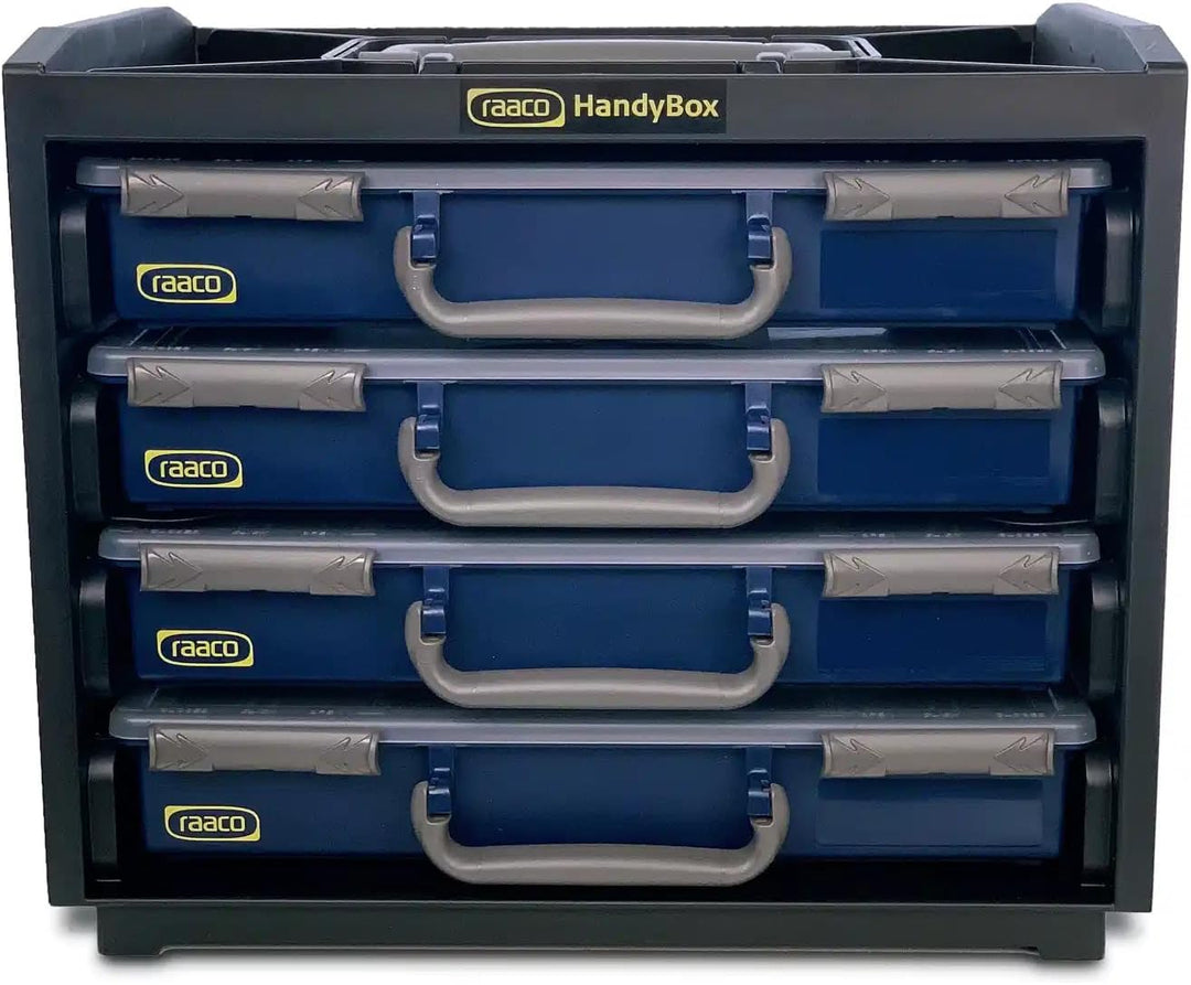 raaco HandyBox 55x4: Sortimentskasten für Werkstatt, Kistenberg mit 4 Sortierkasten für Kleinteile,