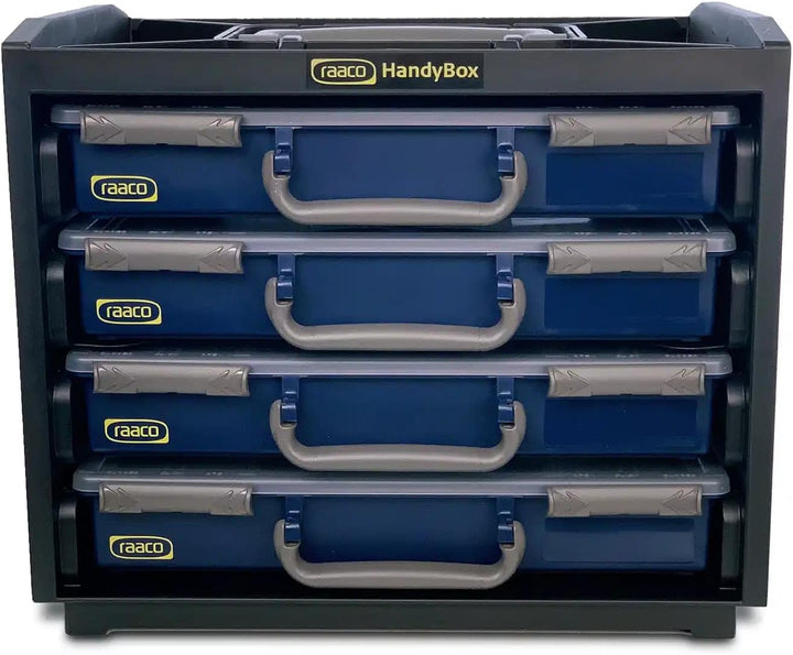raaco HandyBox 55x4: Sortimentskasten für Werkstatt, Kistenberg mit 4 Sortierkasten für Kleinteile,
