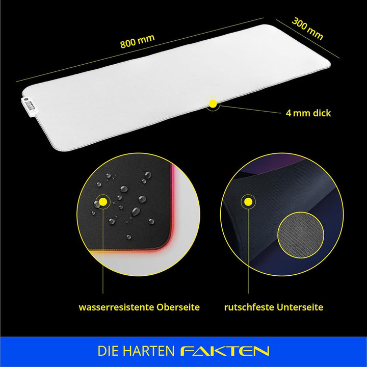 Xantron® Grosses Gaming Mauspad RGB 800x300 XXL mit perfektem Glide [rutschfest, Wasserabweisend] Mo