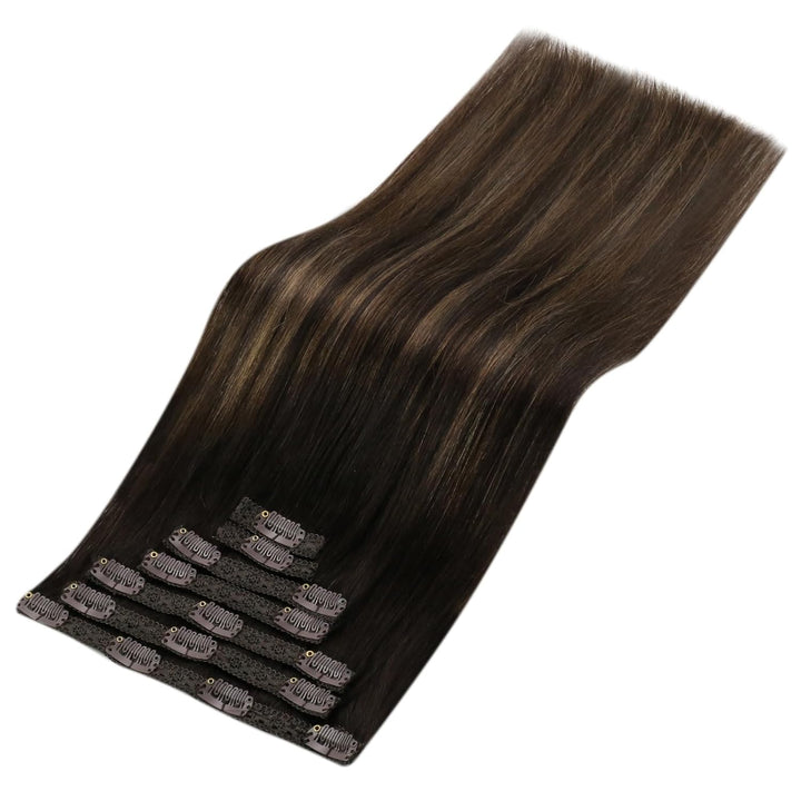 YoungSee Extensions Clip in Braun Ombre Remy Glatt Haar Clip in Extensions Echthaar Ombre Dunkelbrau
