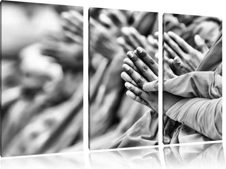 Pixxprint Mönche in Tibet als Leinwandbild/Grösse: 3 Teilig (120x80 cm) cm/Wandbild/Kunstdruck/ferti