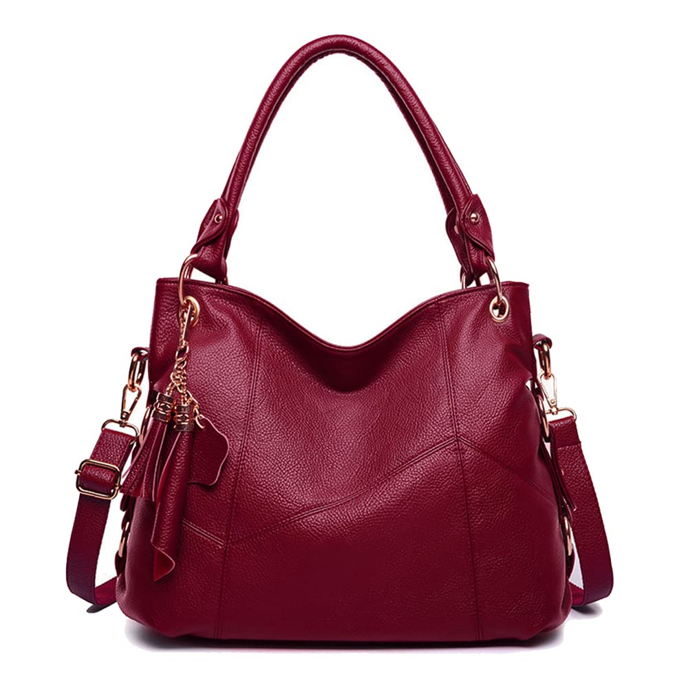 Kris Anna Hobo Quaste Damen Schultertaschen Handtasche Weinrot, Weinrot