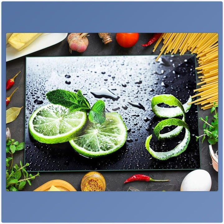 Herdabdeckplatte Abdeckung Ceranfeld Abdeckplatte Schneidebrett 1-Teilig 80x52 Lemon Grün Spritzschu