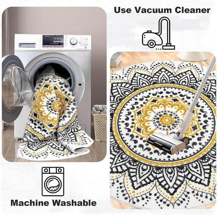 Pauwer Runder weicher Teppich, waschbar, rutschfest, für Wohnzimmer, Schlafzimmer, Bodenteppich, Tep