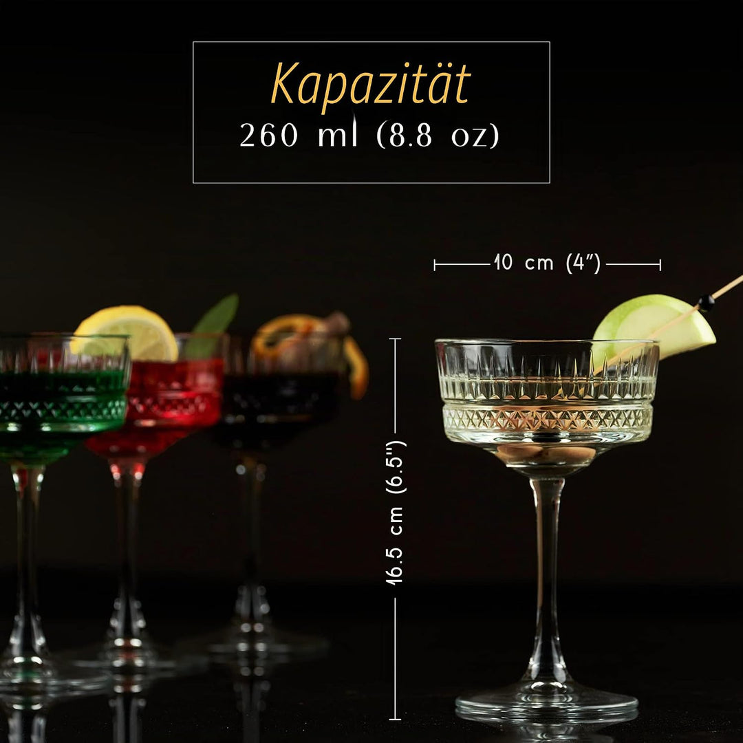 Vintage Coupé Gläser, 2er Set (8,8 oz/260 ml), Champagner, Wein, Martini, Cocktailgläser, Longdrinkg